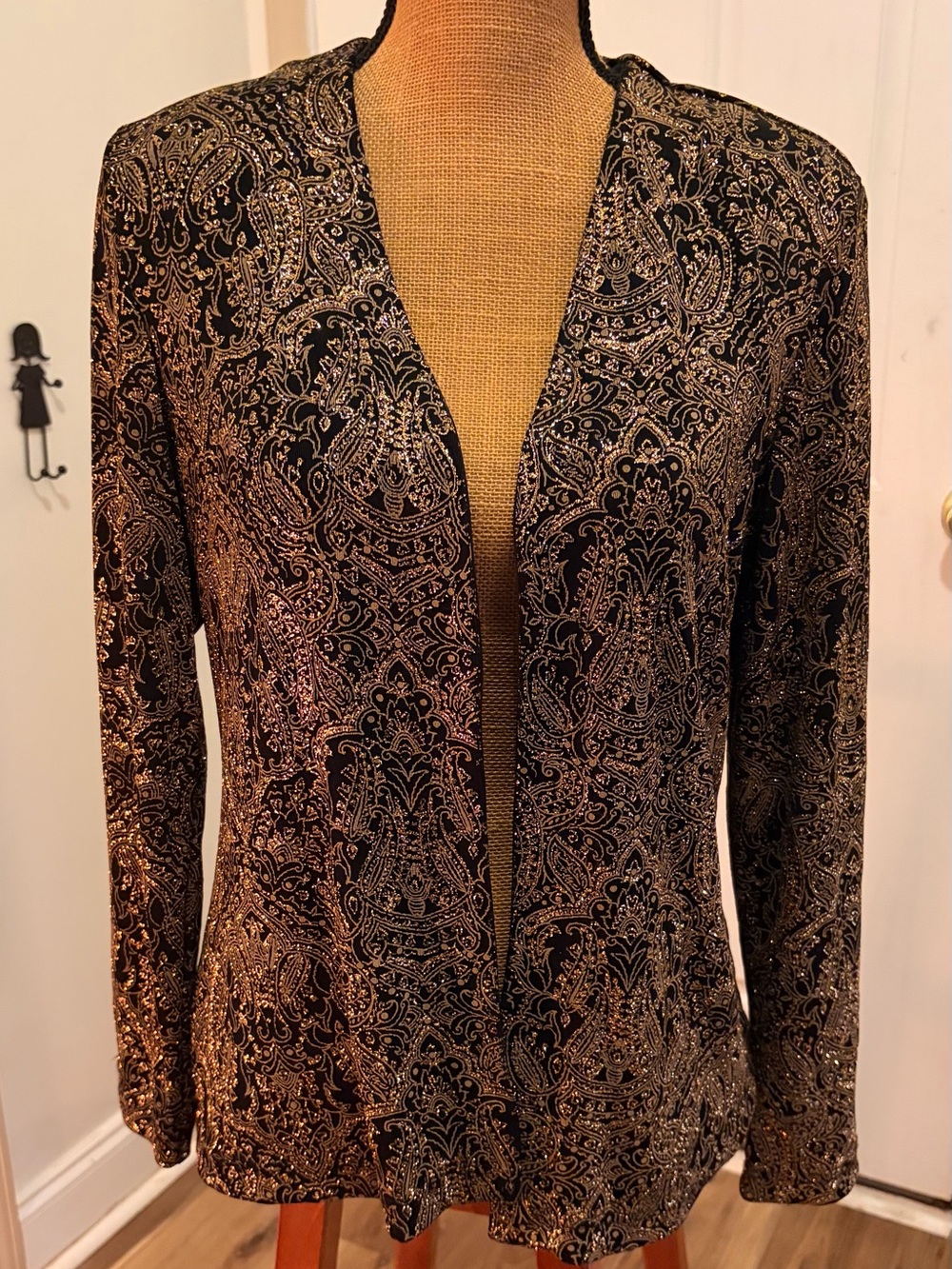 Vintage 90s Black Gold Metallic Paisley Baroque Evening Jacket